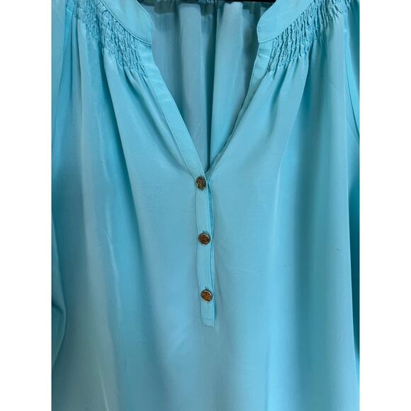 Lilly Pulitzer Elsa Silk Top Blouse Long Sleeve Smocked Neck Bali Blue Size XL - Picture 6 of 14